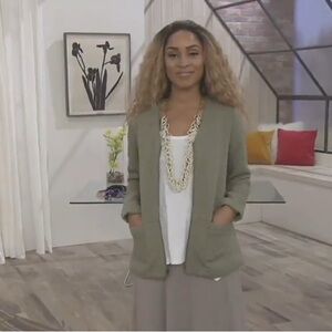 LOGO by Lori Goldstein Quilted Lined Zip Front Knit Jacket Sage Green Size XS